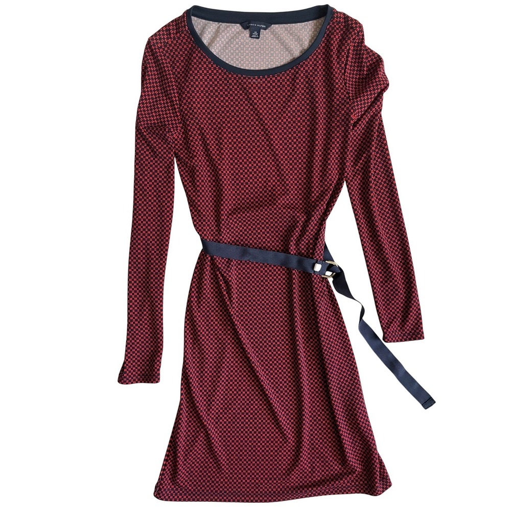 Tommy Hilfiger Dress XS Red Black Geometric Print Long Sleeve Belted